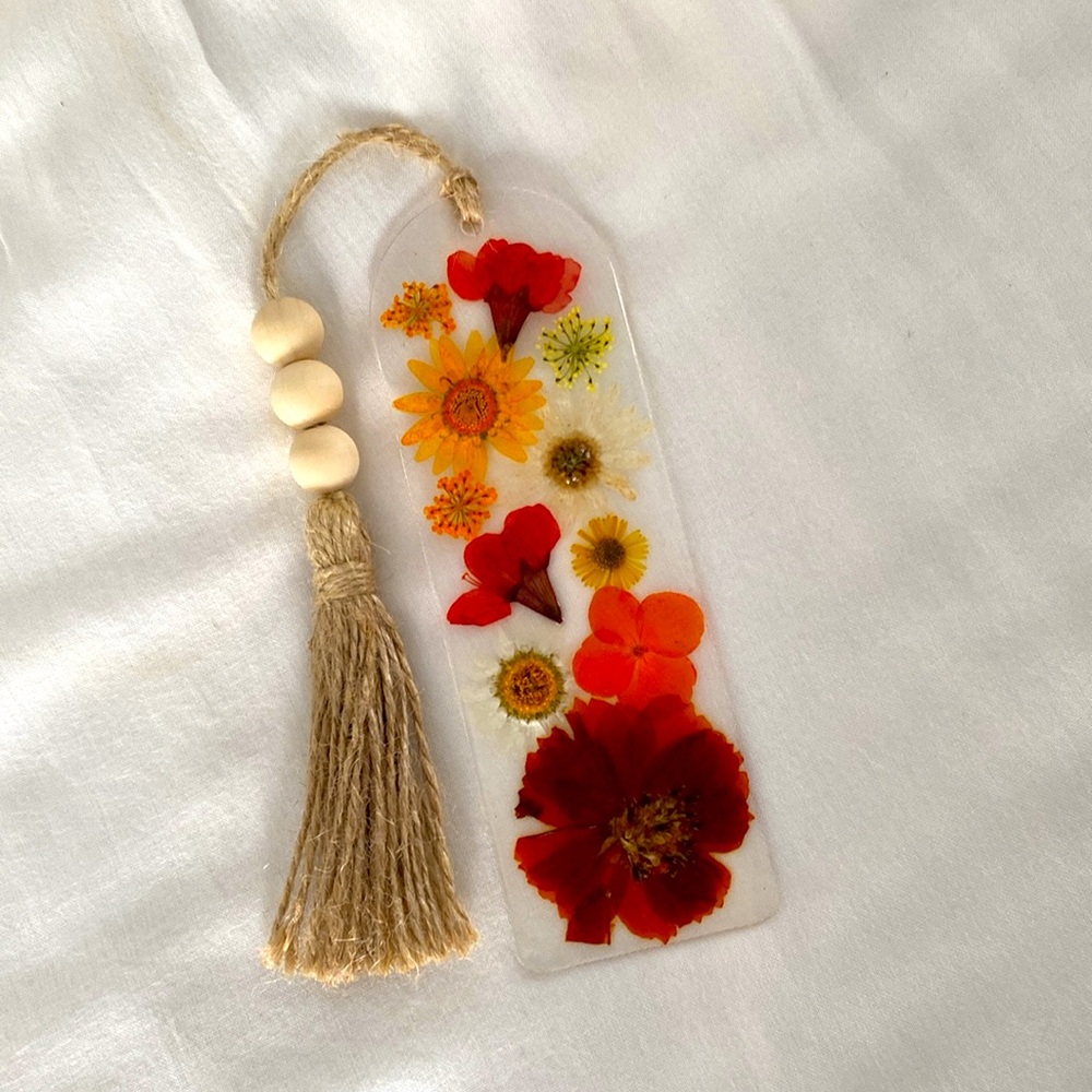 Orange and yellow Hand crafted Floral Acrylic Bookmark with Tassel